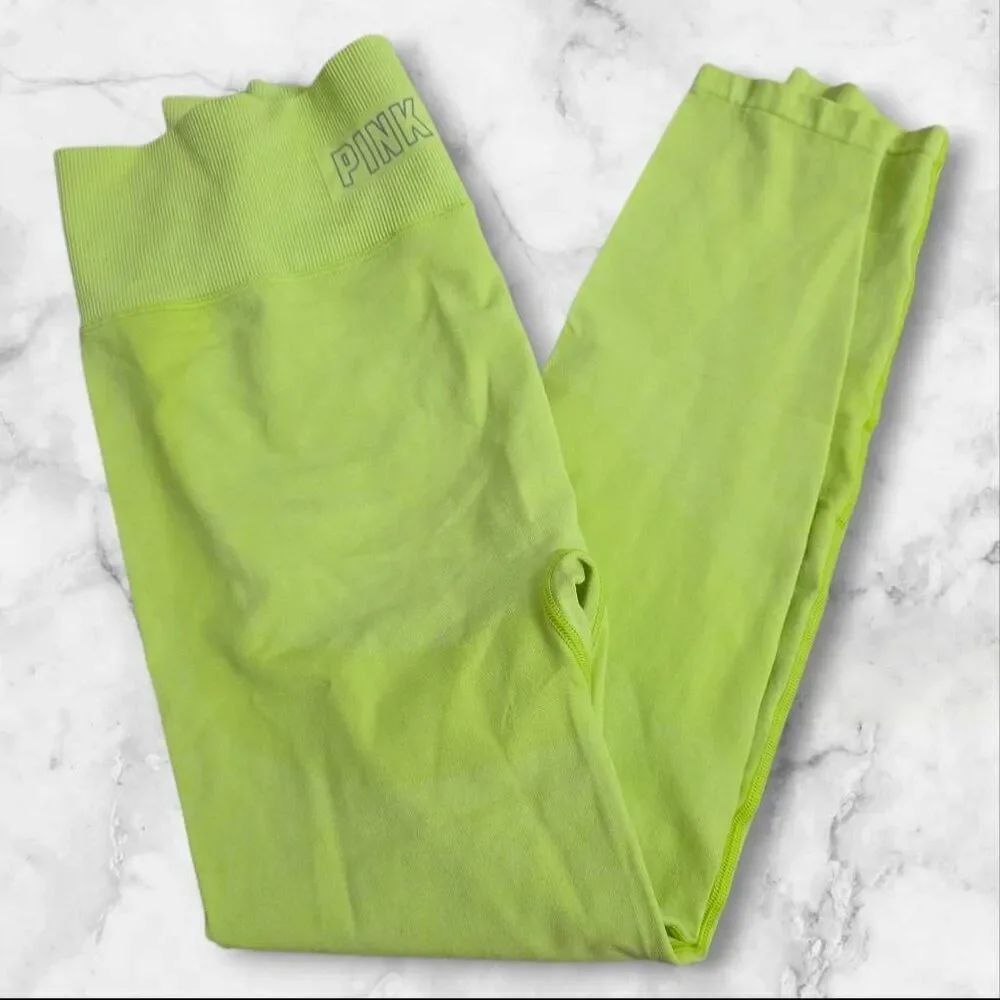 Victoria Secret Pink Active Lime Green Leggings Seemless High-Rise Size Medium